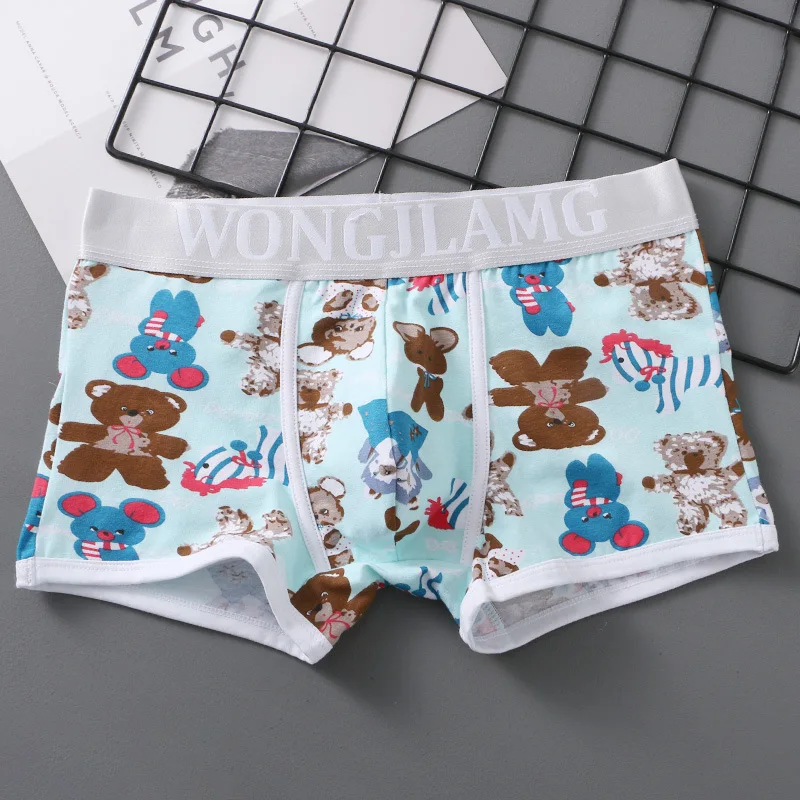 Youth Fashionable Trunks for Men Cotton Breathable Bulge Pouch Panties Mid Waist Cute Cartoon Printed Youth Comfy Sports Boxers