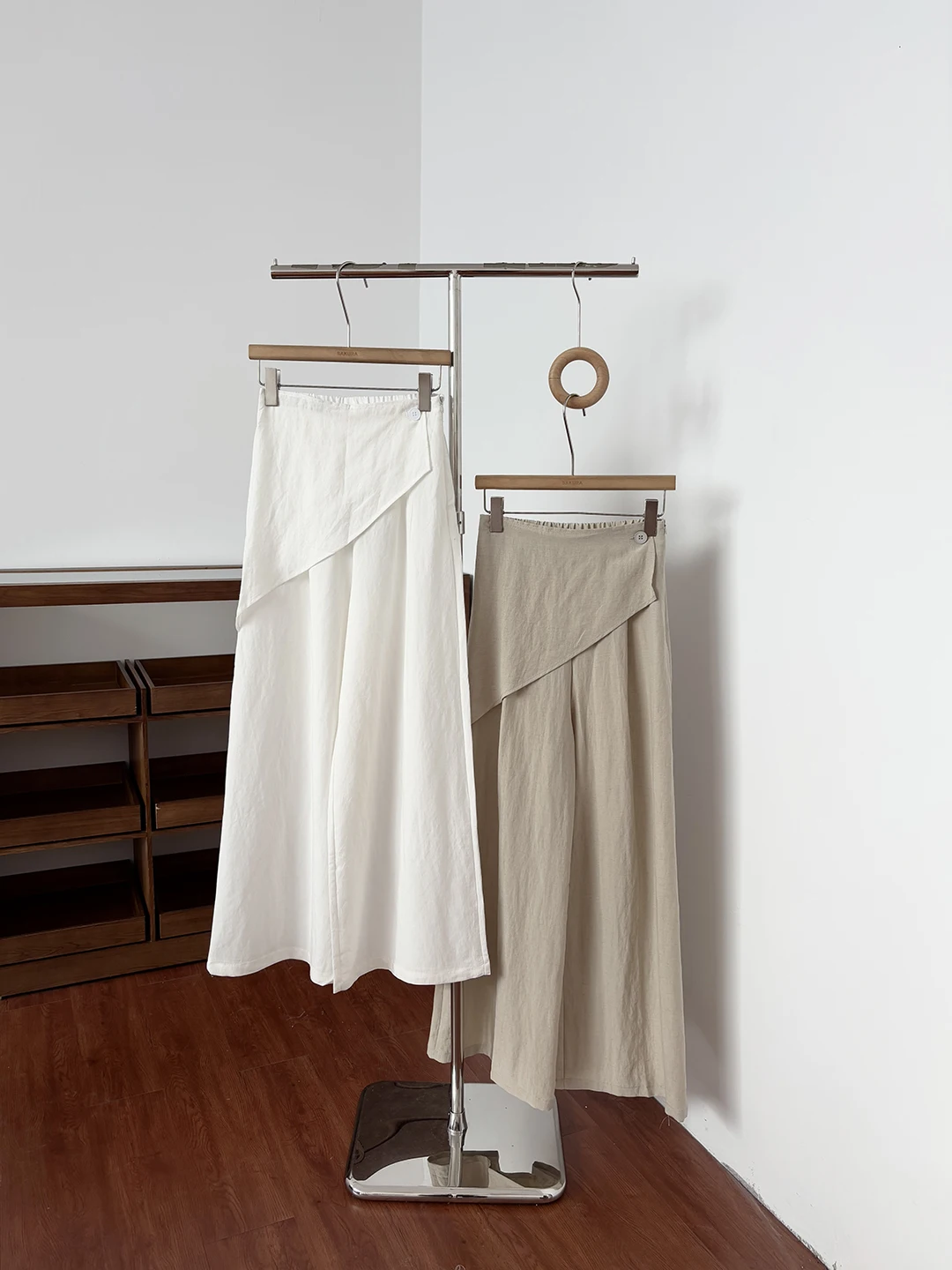 

High Waist Wide Leg Pants Asymmetrical Drapey Commuter Style Women's Summer Casual Trousers Straight Cut Long Pants