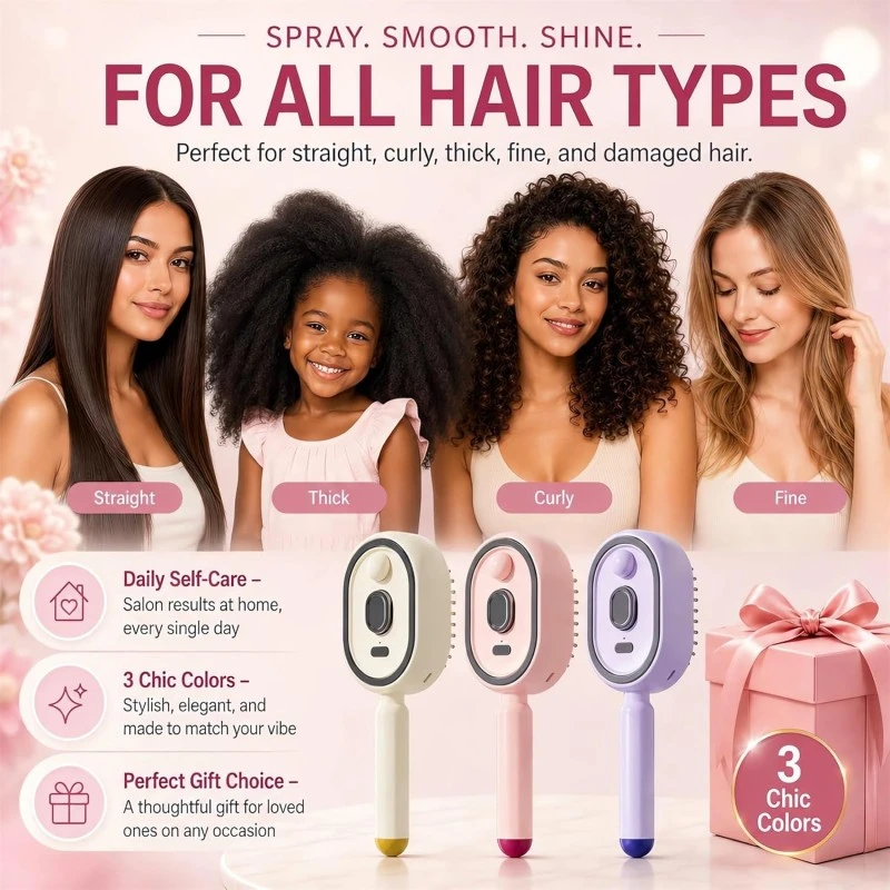 Electric Vibrating Massage Comb Portable Nano Mist Electric Massage Comb One Touch Retractable Comb Teeth, USB Fast Charging