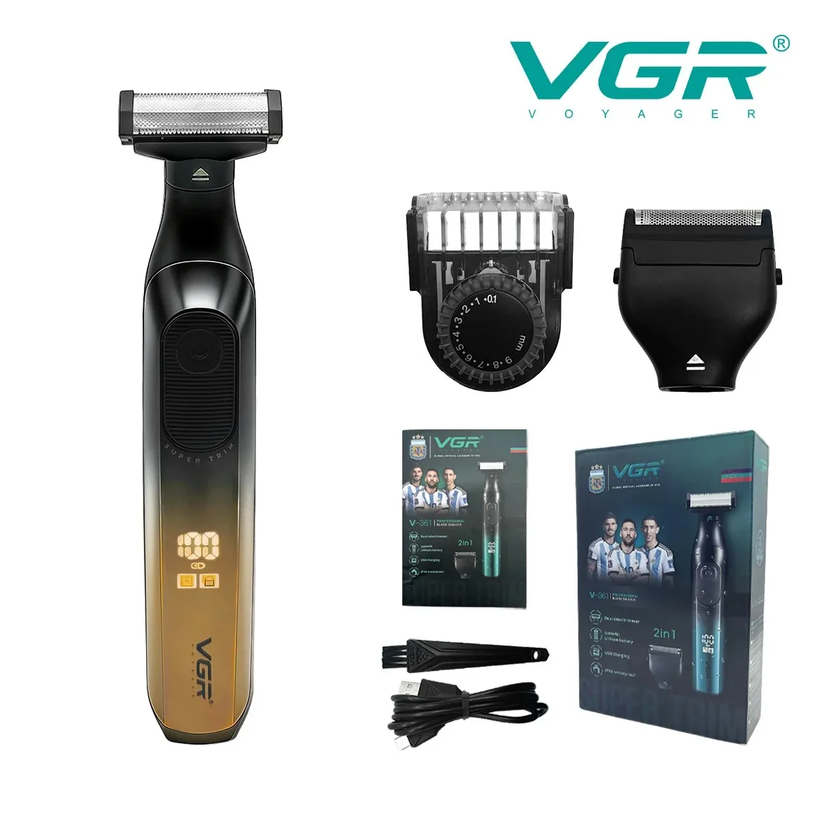 VGR Scheerapparaat Elektrisch Scheermes Draagbaar Dubbelzijdige trimmer Scheermachine LED-display Baardtrimmer Reisvergrendeling Scheerapparaat voor mannen V-361