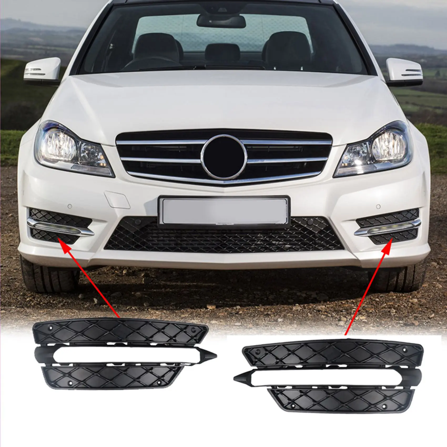 Car Front Bumper Grille Fog Lamp Cover Grille for Mercedes Benz W204 C-Class 2012-2014 2048851353 2048851453