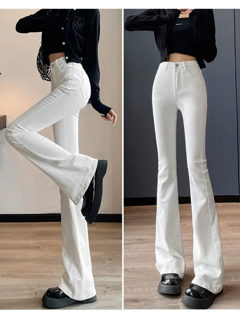 

Korean Women White Vintage Flare Jeans England Style High Street Women's Pants High Waist Denim Trend Pantalones De Mujer Y2k