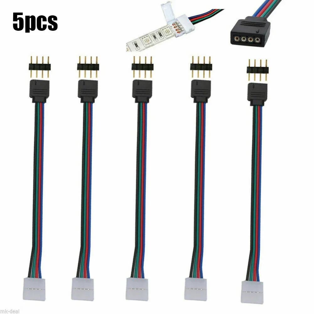 5050 2835 LED RGB Strip Light Connector 4 Pin Conductor 10mm Strip to Controller Jumper Solderless Clip On Pigtail Power Adapter