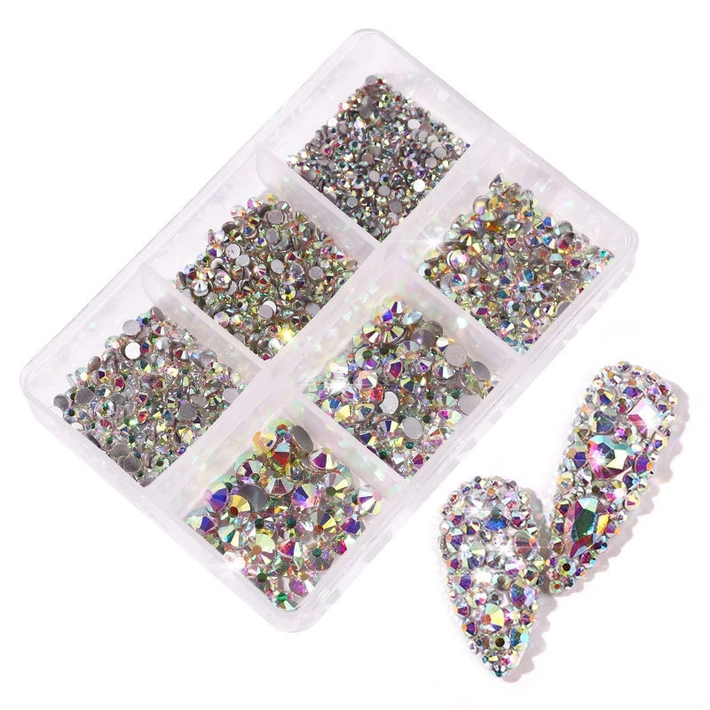 500PC *6cell box size nail gems set1 Box Crystal Nail Art Rhinestone/ All Color Flat Bottom Mixed Shape Rhinestone size nail gem