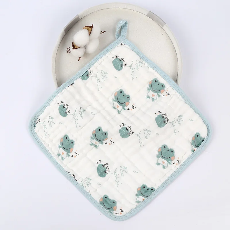 1 Piece Wasoyoli Printed Burp Cloths 30*30CM 100% Muslin Cotton 6 Layers Handkerchief With Colorful Edge Soft Infant Towel