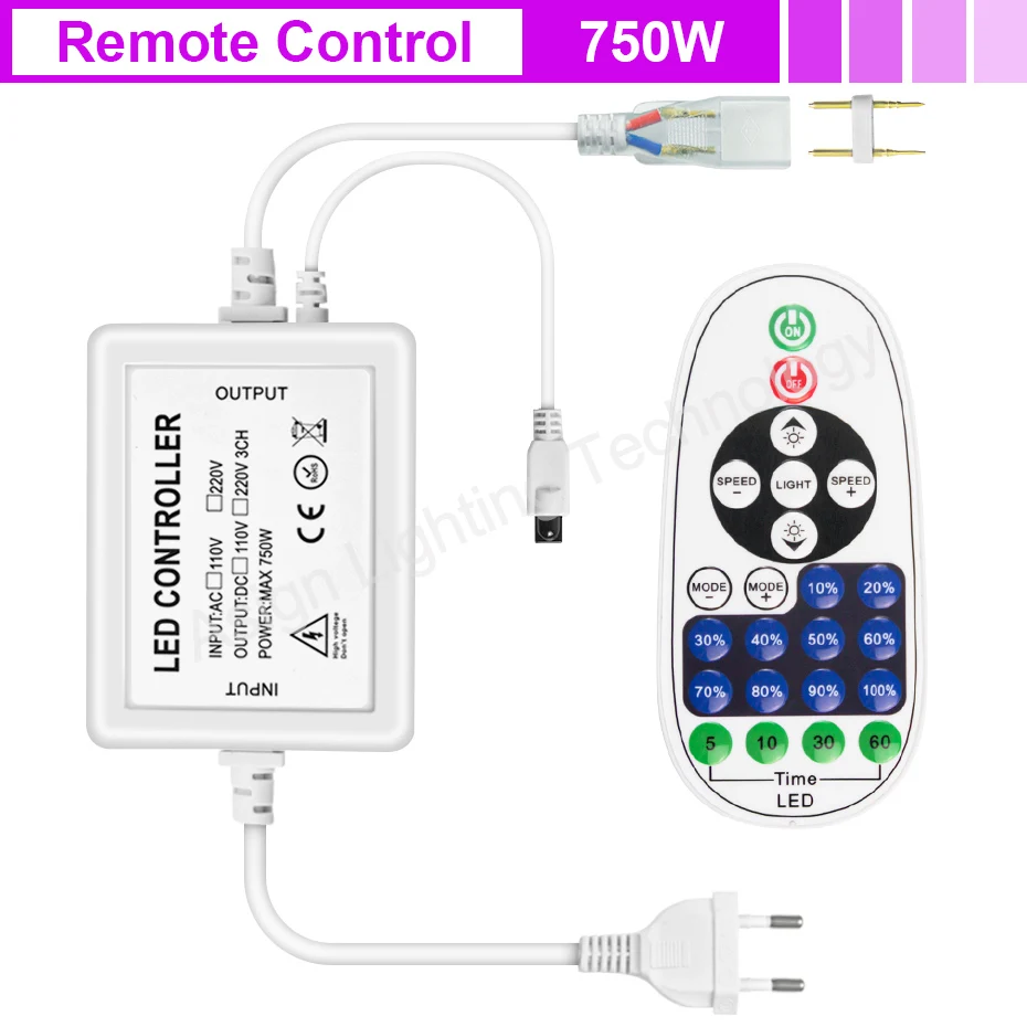 2Pin LED Strip Light Controller 220V 750W 1500W Single Color Led Neon Strip Remote Bluetoth Tuya WiFi Control for 5050 Strip