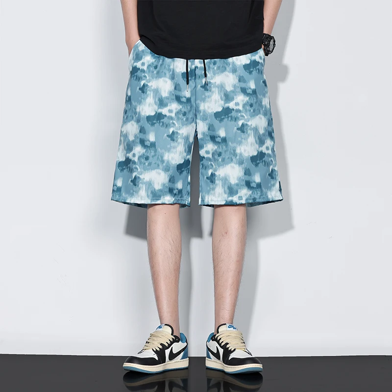 سراويل شاطئ للرجال من الحرير الجليدي صيفية رفيعة قابلة للتنفس وطباعة غير رسمية فضفاضة رياضية متوسطة الطول للشباب قابلة للتنفس بأرجل مستقيمة #2