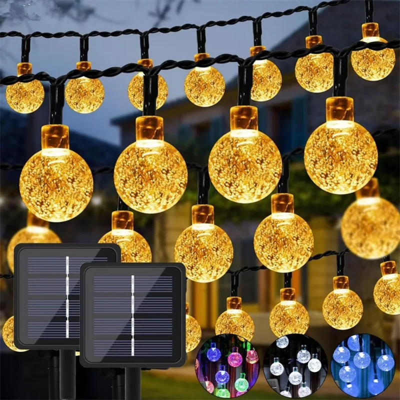 LED Solar String Lights Outdoor 100/50/20Leds Waterproof Crystal Globe Lights 8 Modes Garden Light for Patio Party Tree Decor