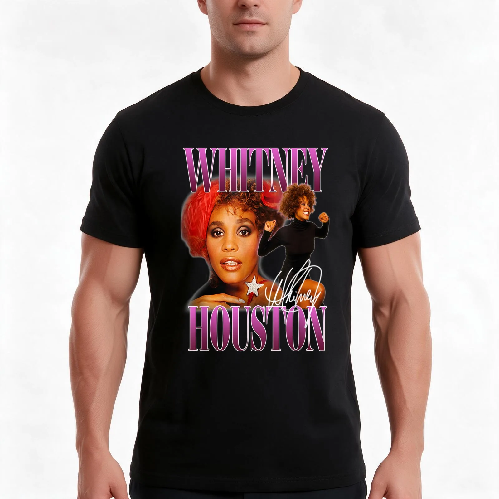 Whitney Houston T-Shirt, Summer Casual Cotton Tee, Oversized Streetwear Tops, Vintage Graphic Print, Loose Fit Short Sleeve