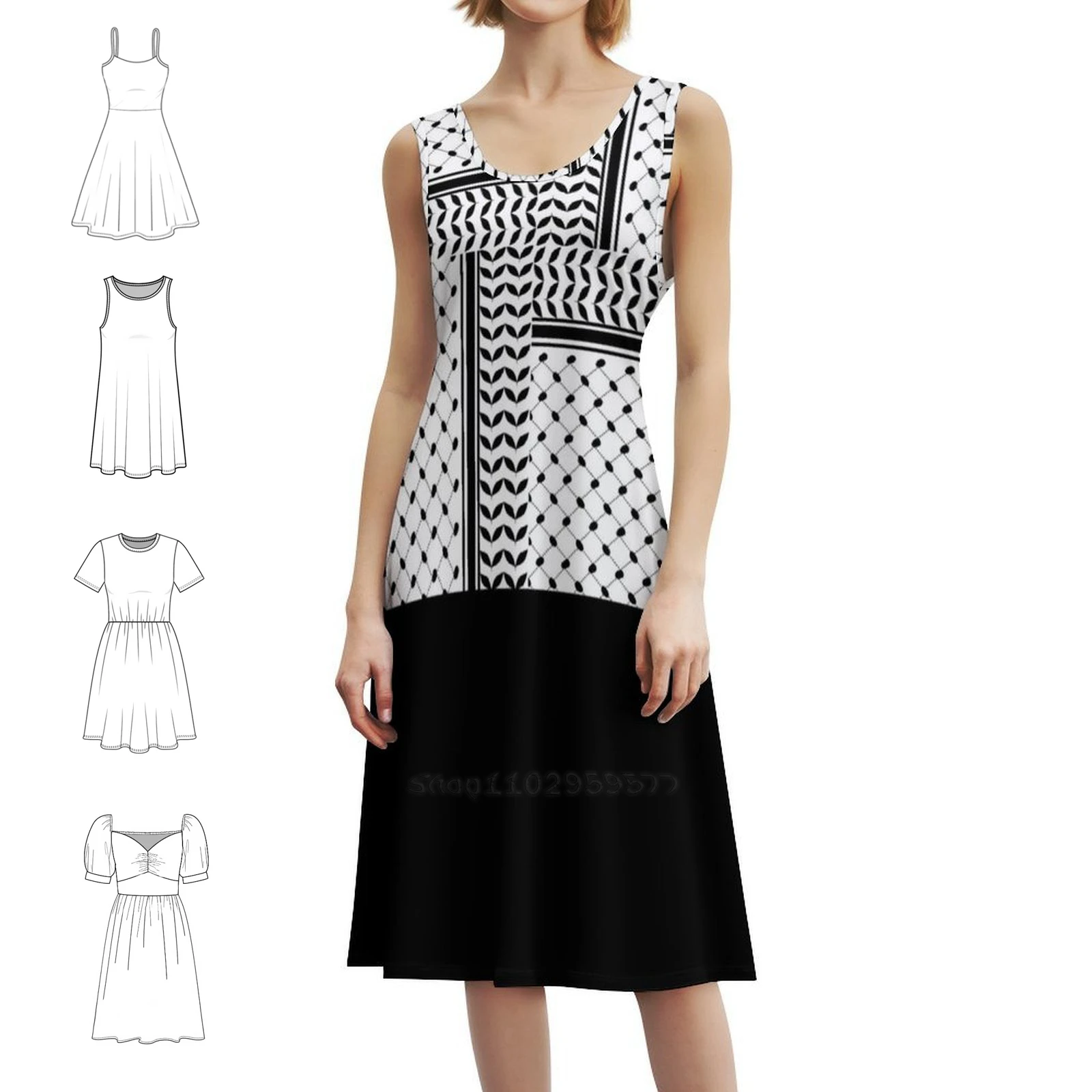 

Палестинское платье Kufiyeh с узором I, богемное платье без рукавов, платье с несколькими принтами для пляжного отдыха, палестинское платье Kufiyeh