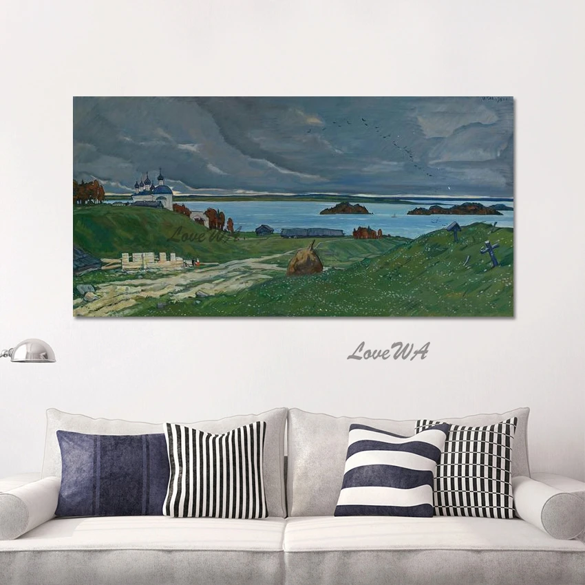 Hand-painted Russian Castle Lake Landscape Famous Master Oil Painting Reproduction Realistic Picture Canvas Art Wall Decor Piece