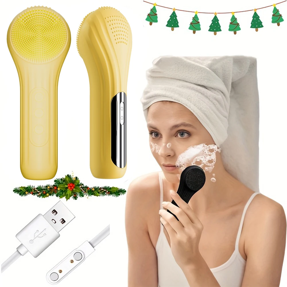 Electric facial cleanser brush, silicone face washer, USB charging constant temperature heating vibration massage cleaning brush