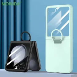 Z Flip6 Liquid Silicone Original Ring Holder Case for Samsung Galaxy Zflip5 Z Flip 5 6 Screen Glass Film 2in1 Shockproof Cover