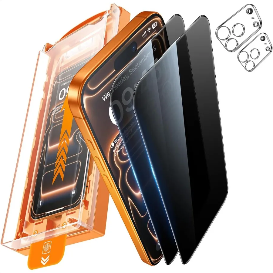 

UNBREAK TOP 9H+ Glass 2+2 Packs for iPhone 17 Pro Max Privacy Screen Protector with Camera Lens Protector [Zero Bubble][10X Mil