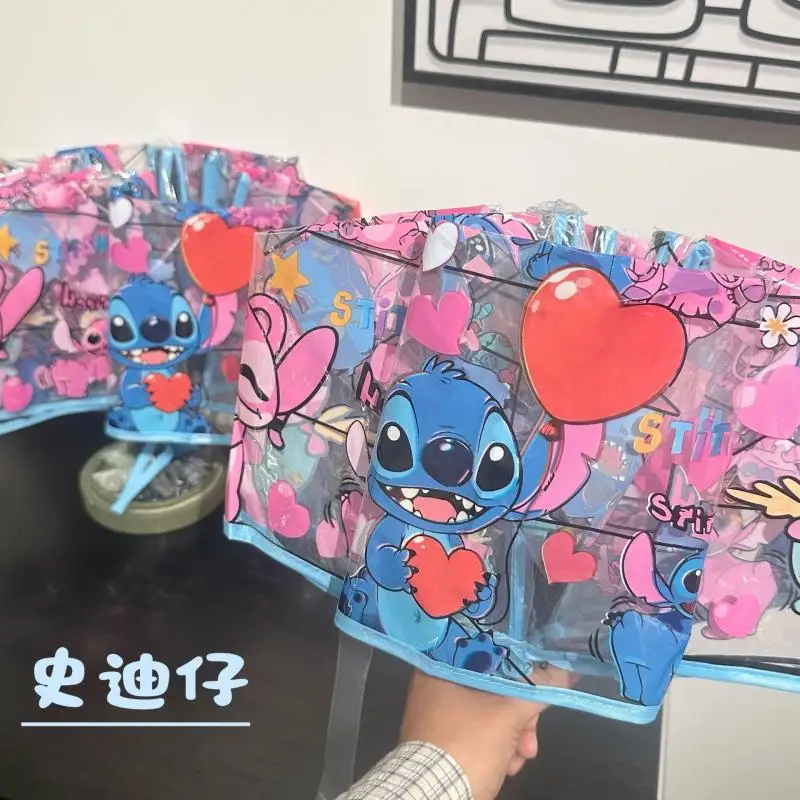 Disney Animation Lilo Stitch Transparent Umbrella Fully Automatic Portable Folding Student Outdoor Sunscreen Tri-Fold Umbrella