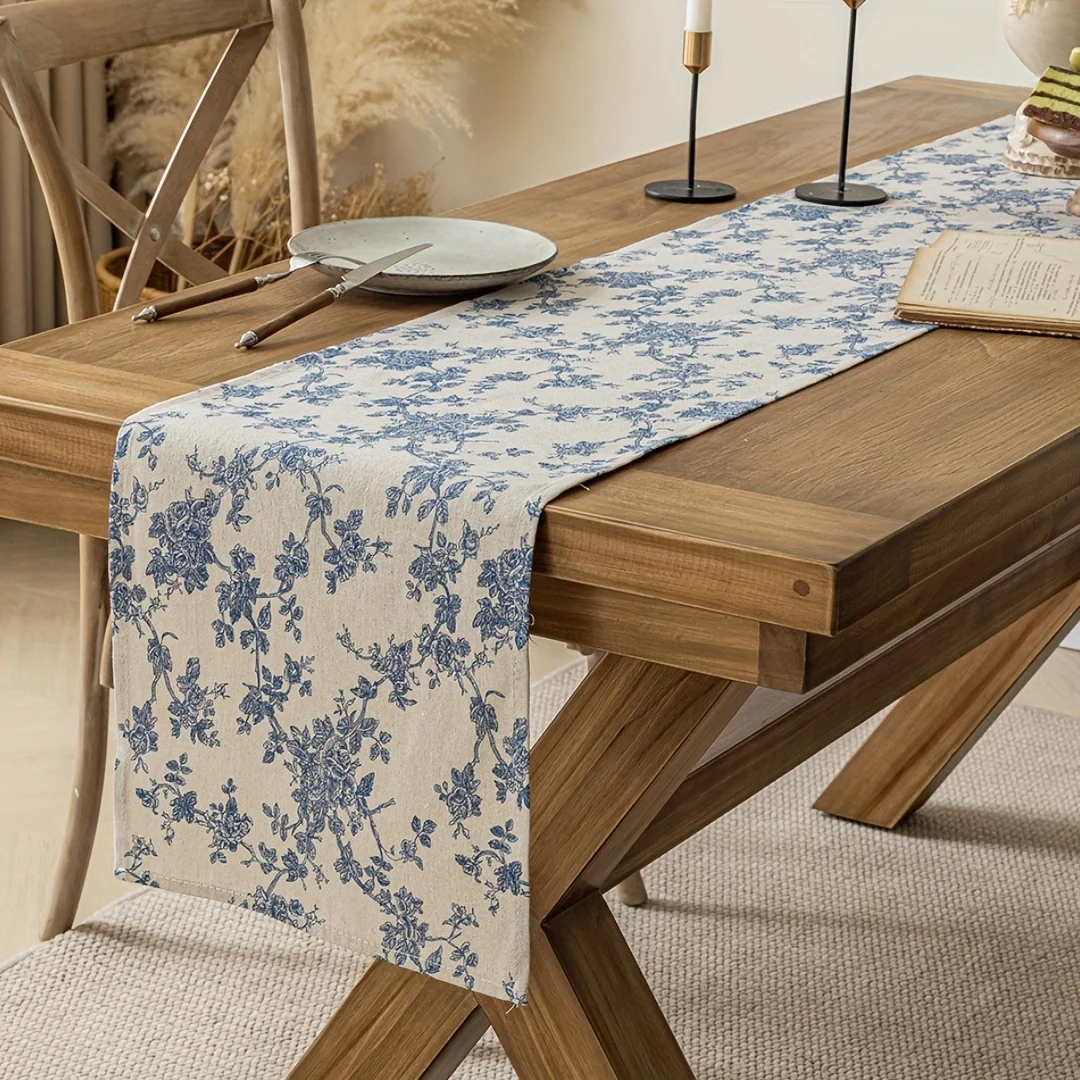 1 Stück Vintage Blumen-Tischläufer, Rustikaler Stil für Landhaus, Arbeitszimmer, Couchtisch & Heimdekoration