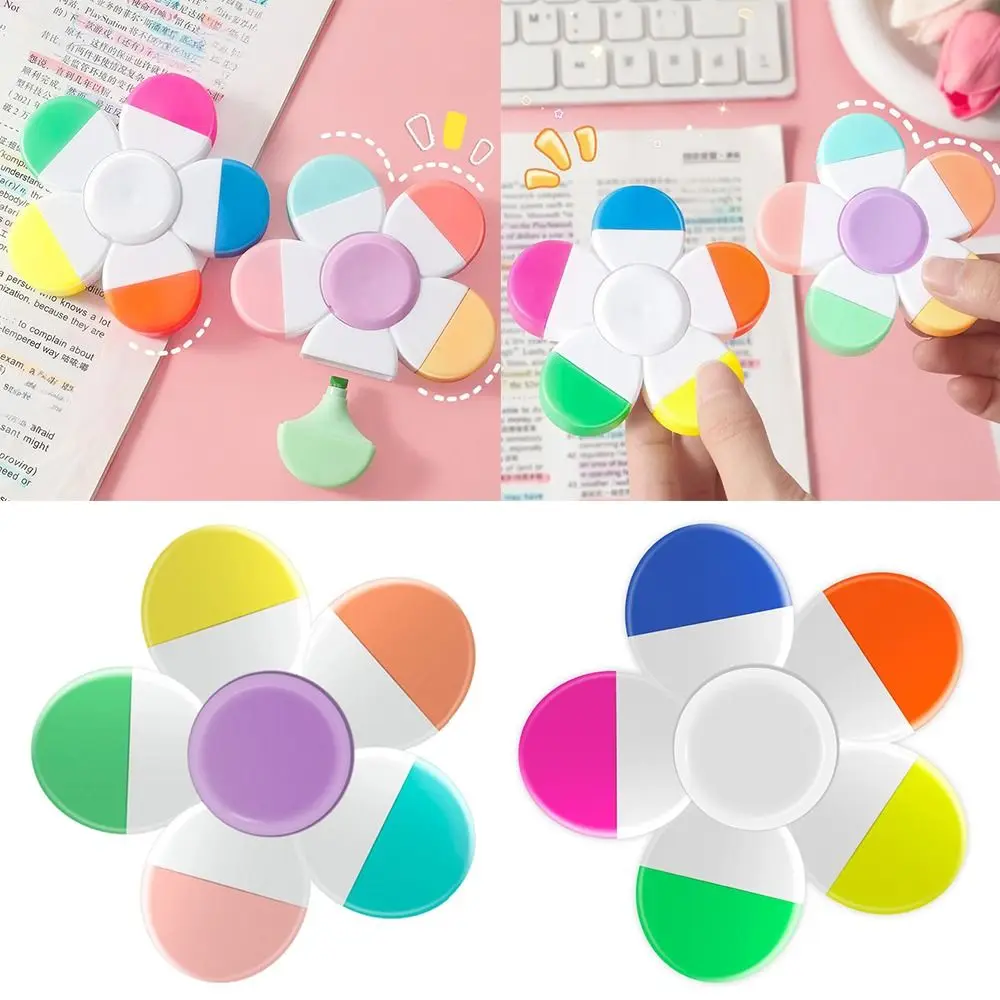 قلم تحديد صغير متين 5 في 1، قلم فلورسنت ممتع لتخفيف الضغط، قلم تحديد ملون للطلاب