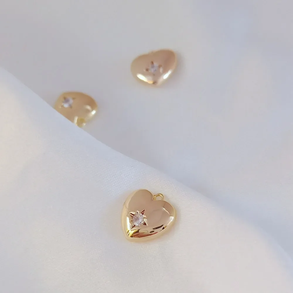 

14K Copper-clad Gold Double-sided Zircon Heart Pendant Heart-shaped Pendant, DIY Handmade Necklace, 9*9mm