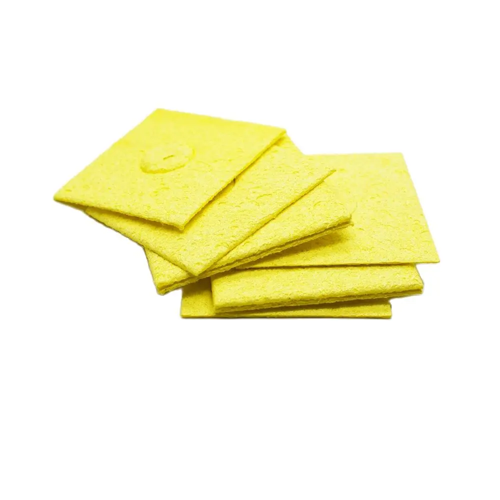 

New 5Pcs Soldering Iron Solder Tip Welding Cleaning Sponge Pads yellow Size 6cm*6cm