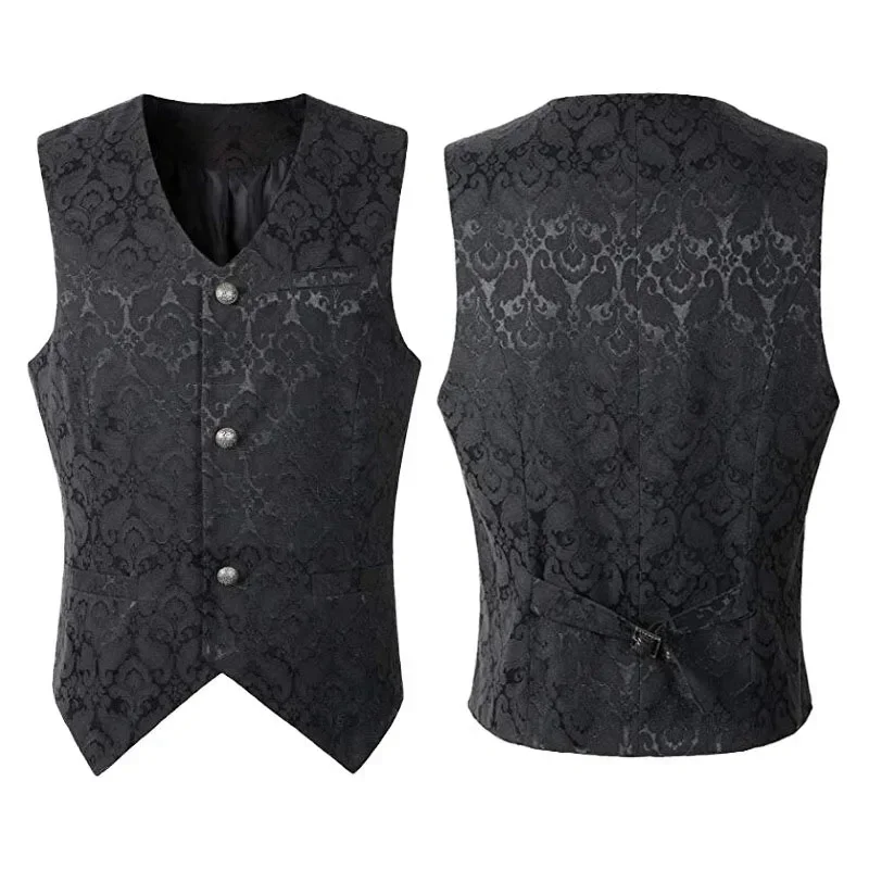 Adult Men Vintage Vest Waistcoat Victorian Black Steampunk Style Gothic Jacquard Swallow Top Noble Costume For Men\'s Blazer Suit