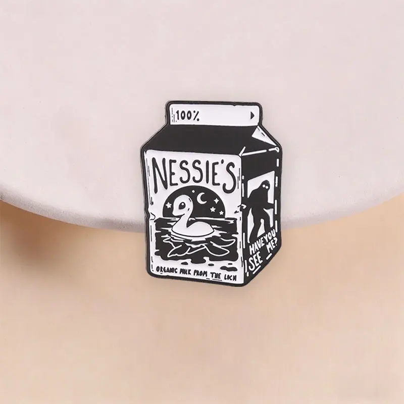 Nessie Milk Carton Enamel Lapel Pin Cryptid Creature Brooch Funny Urban Legend Badge For Backpack Clothing Hat Decor