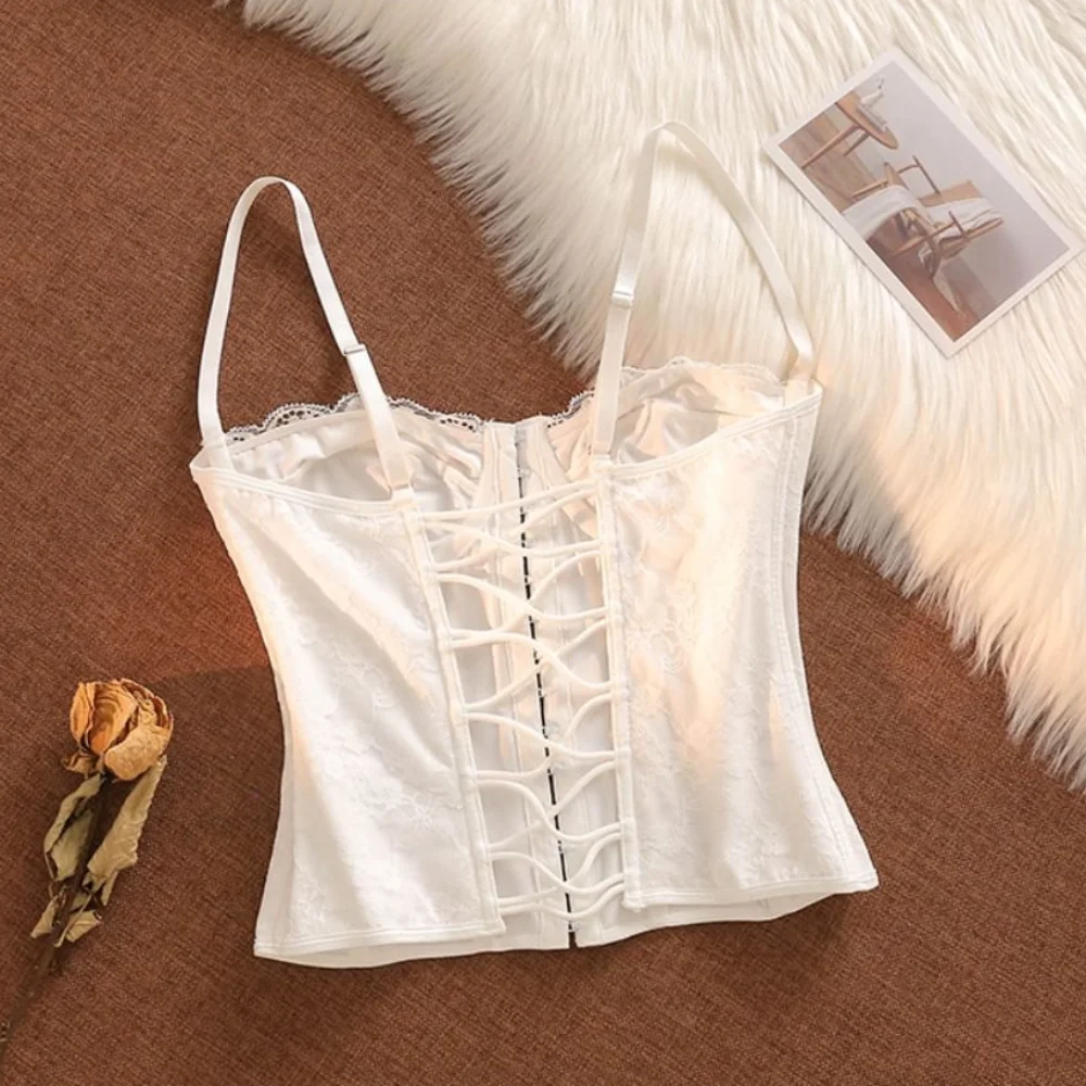 

Spicy Girl Style Hollow Lace Camisole Sleeveless Slim Fit Crop Tops Tanks Streetwear Lace Corset Travel