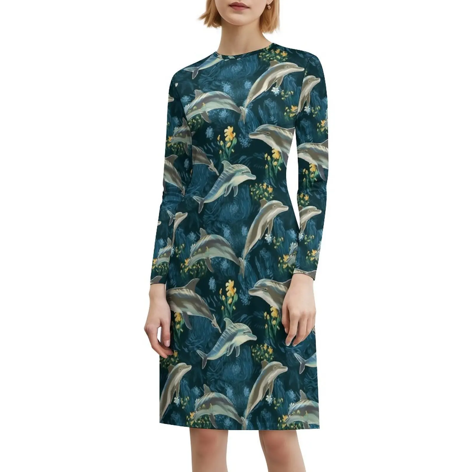 سبلاشي سي لايف-أنماط الدلفين على منتجاتنا فستان بفتحة عنق على شكل قلب فستان أنيق للحفلات الصيفية للنساء الدلافين