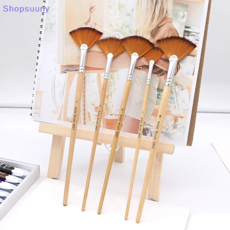 [SU]5Pcs Fan Shape Gouache Painting Pen Nylon Hair Paint Brush Drawing Art Supplies[SU]