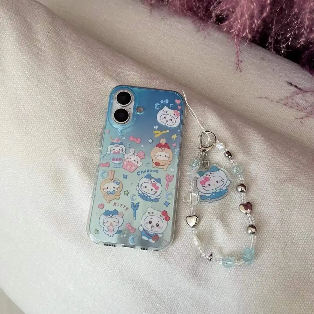

Y2k Girls Ins Summer Blue Oceans C-Chiikawa Hachiware Usagi for IPhone 16 Promax 14 13 Pro 15 Plus All Inclusive Protective Case
