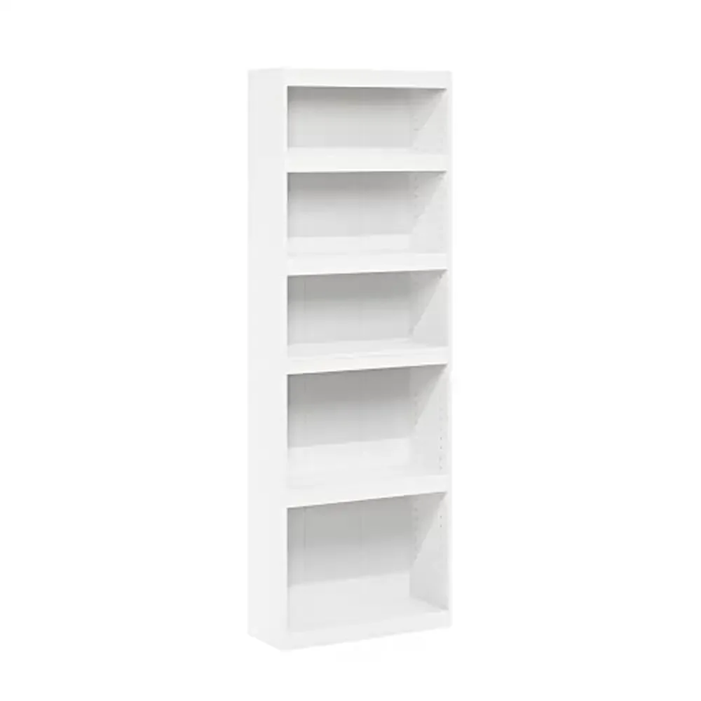 

5-Tier Adjustable White Wood Shelf Rack Durable Office Bedroom Living Room Detachable Portable Space Saving 9.5"D x 24.5"W x