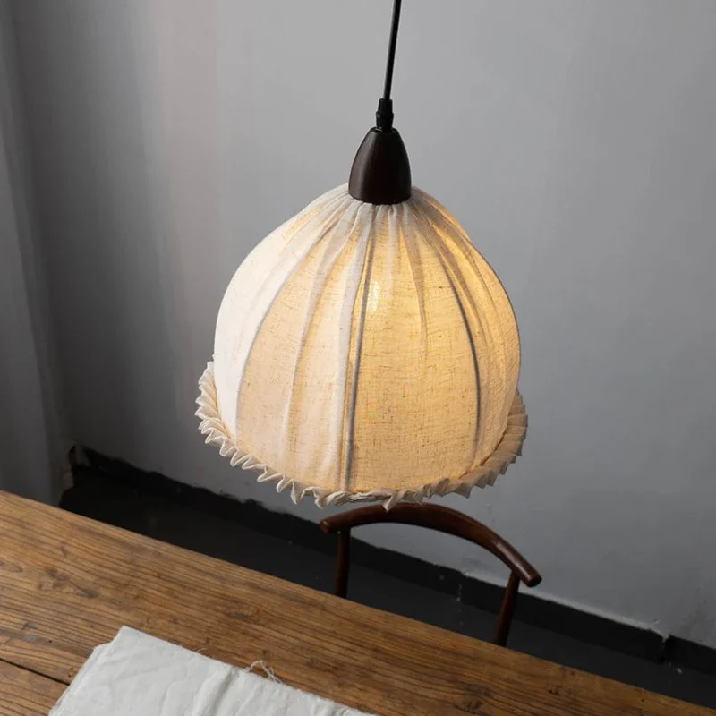 Wabi Sabi White Pendant Lights Linen Fabric Hanging Lamp Home Decor Dining Table Bedroom Bedside Living Led Ceiling Chandelier