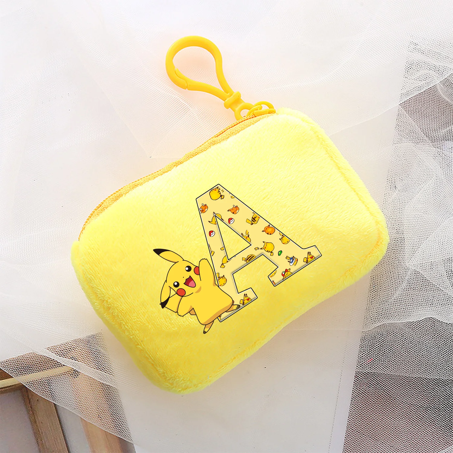 Pokemon Pikachu Coin Purses A-Z Letter Storage Bag Boy Girl Anime Mini Bag Kawaii Cartoon Square Yellow Zipper Bag Birthday Gift view 2