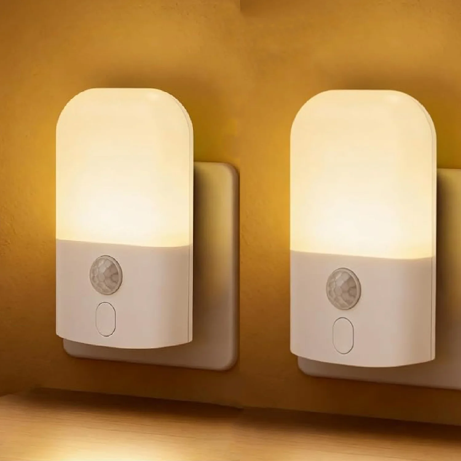 LED Wall Plug‑in Night Light PIR Human Motion Sensor With Physical Switch Warm White Glow Home Indoor Decor Lamp