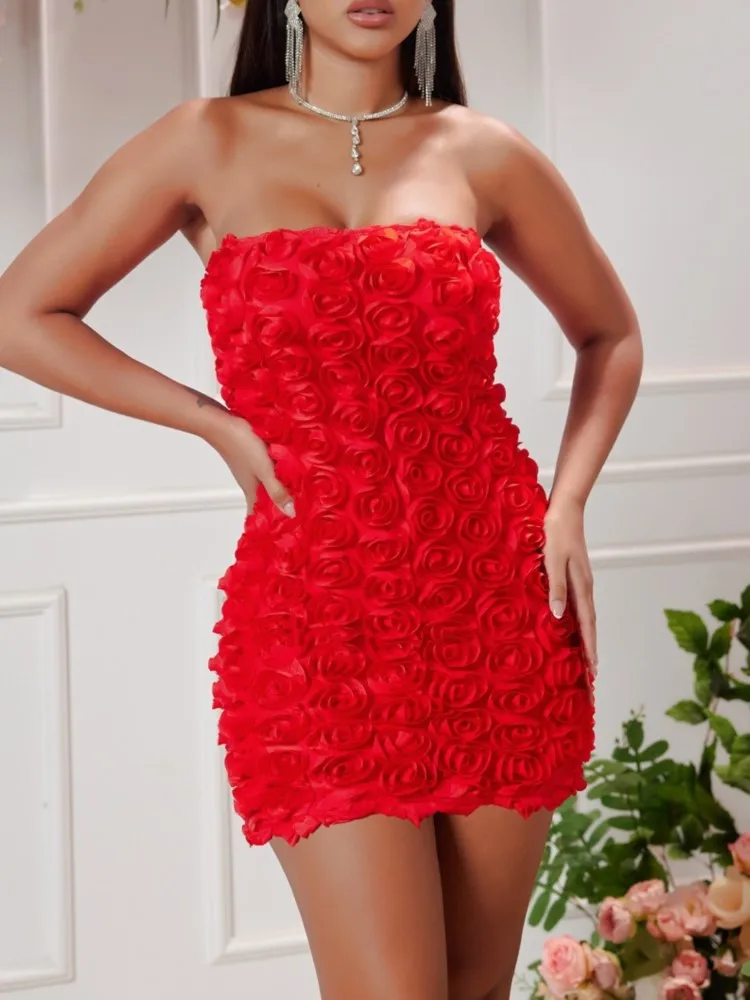 

2026 Dresses For Woman Three-dimensional Flower Dress Tube Top Package Hip Vestidos Bodycon fashion Sexy All-match Solid Color