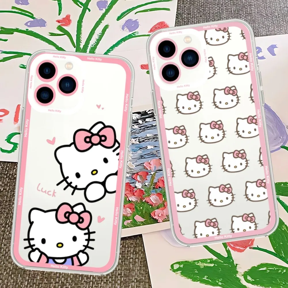 

MINISO Kawaii K-Kitty Cartoon H-Hello Cute Phone Case For Samsung S21 S22 S23 PLUS lite ULTRA Transparent Border Shell