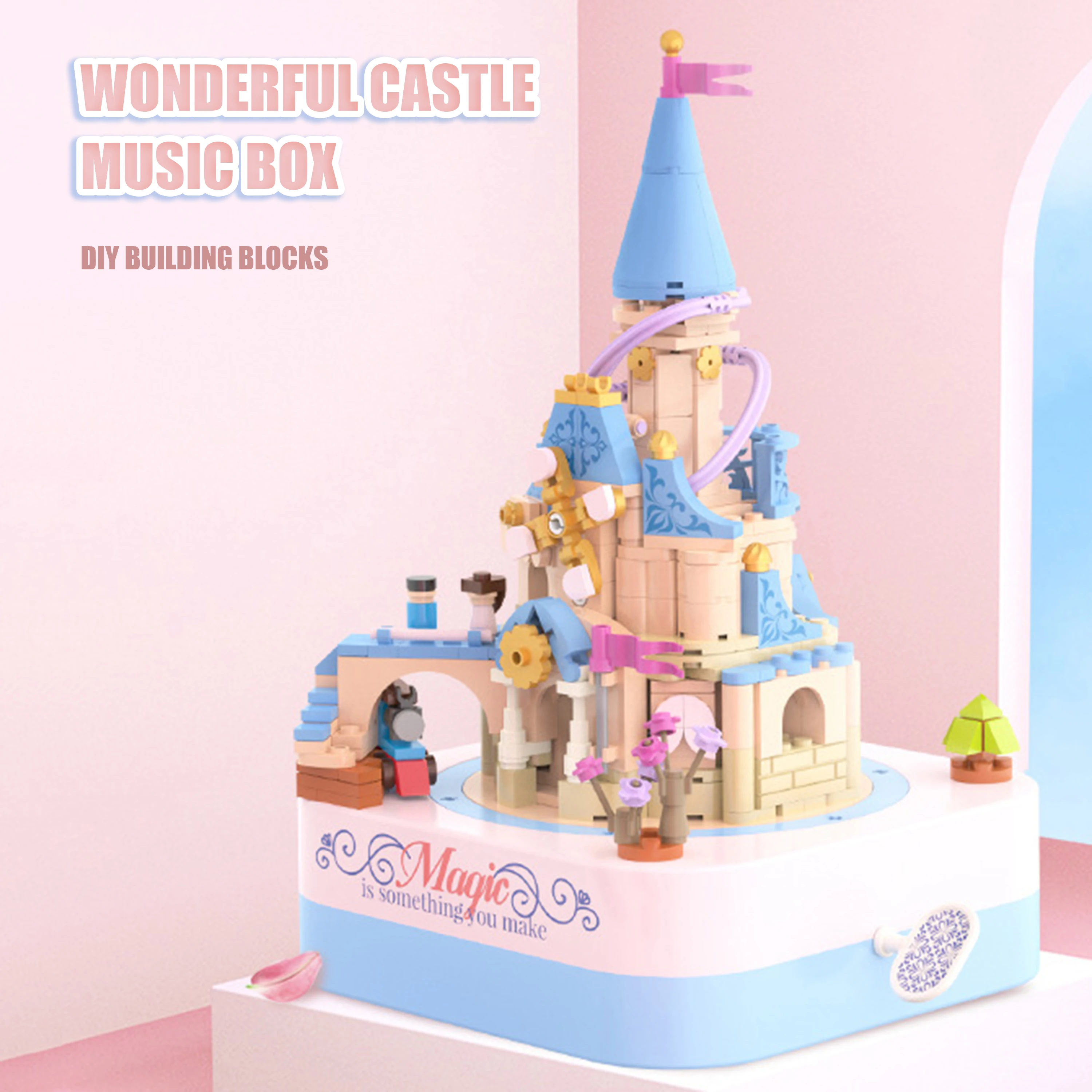 

Music Box Fantasy Castle Building Blocks Rotating Mechanical Assembly Desktop Decor Best Friend Gift