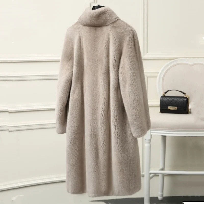 2024  Fashion Mink Whole Fur Women Long Winter Coat With Collar Real Natural Fur Winter Thick Slim Warm Female Mink Fur Jacket