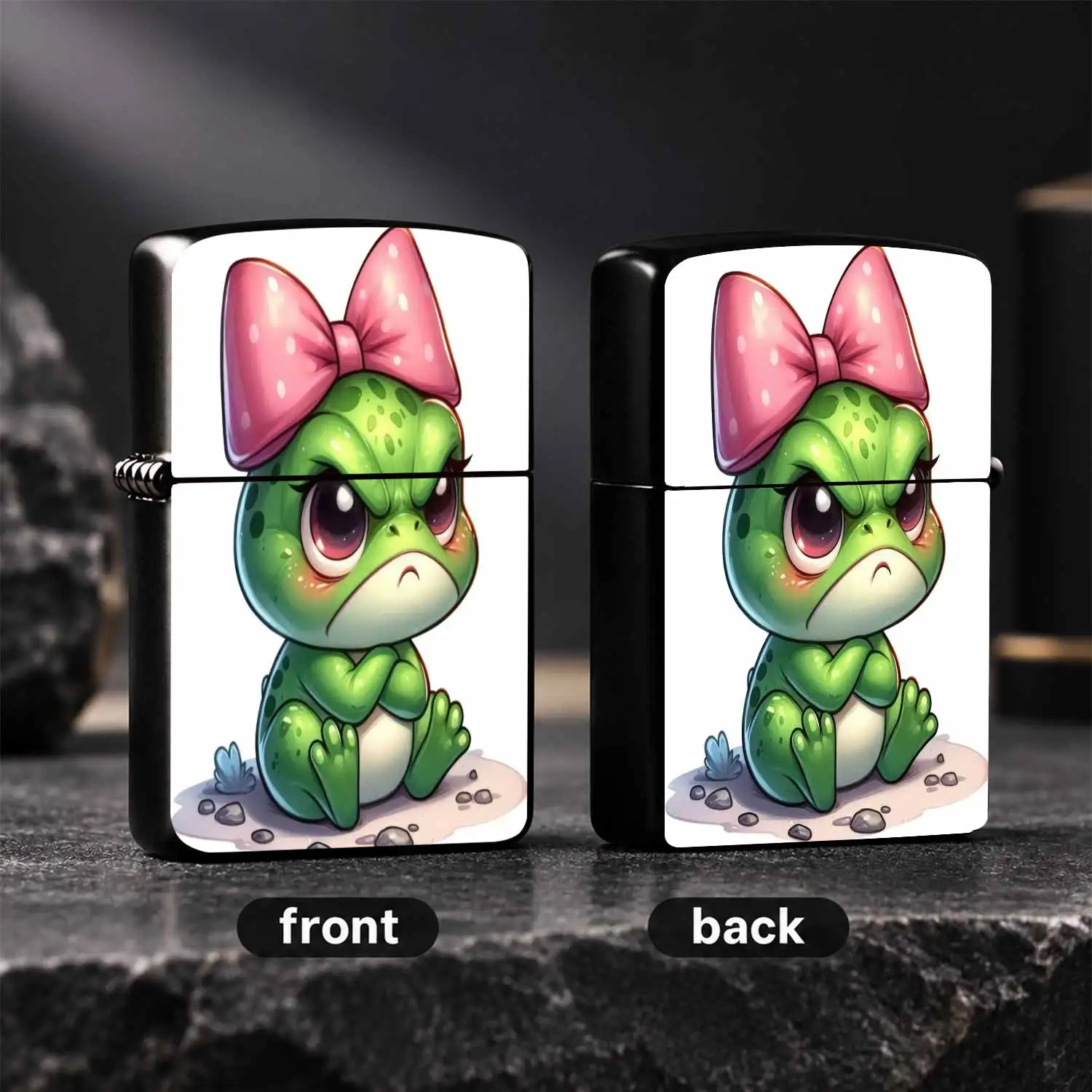 CuteFrog Lighter with Polka Dot Pink Bow, Adorable Pouty Frog Decorative Accessory, Portable Fun Unique Item for Daily Use, Creative Sweet Gift for Friends, Ideal for All Kinds of Scenarios  A Humorous And Interesting Lighter