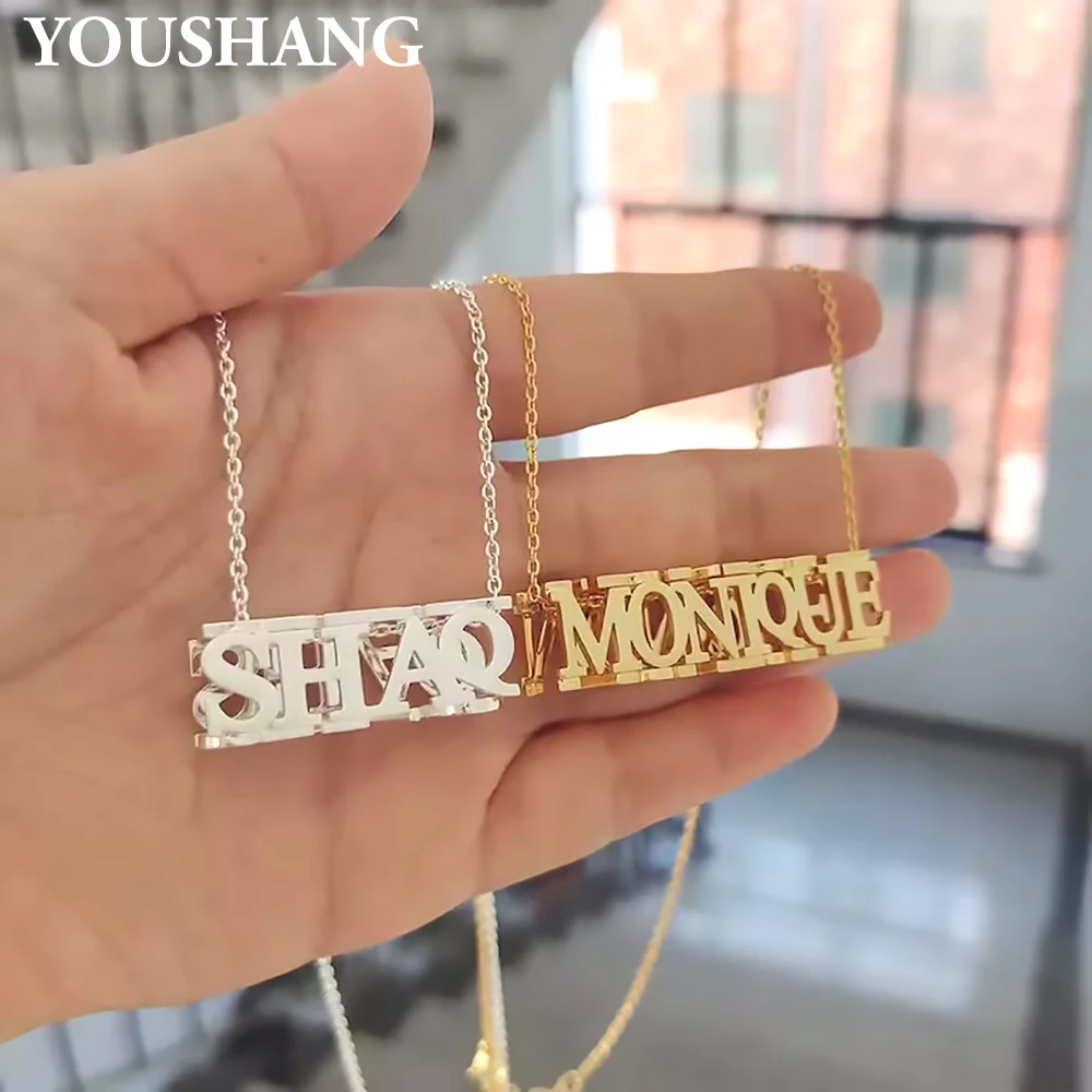 

Personalized 3D Name Necklace for Ladies Stainless Steel Four-Sided Letter Pendant Creative Birthday Festival Jewelry Gift