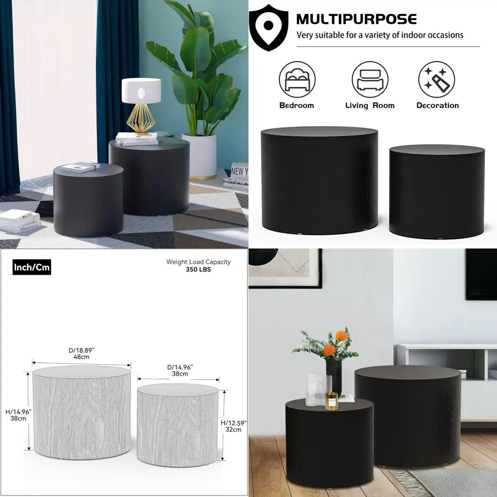

Kevinplus Round Nesting Coffee End Tables Set of 2, Small Space Living Room/Office, No Assembly (Matte Black)