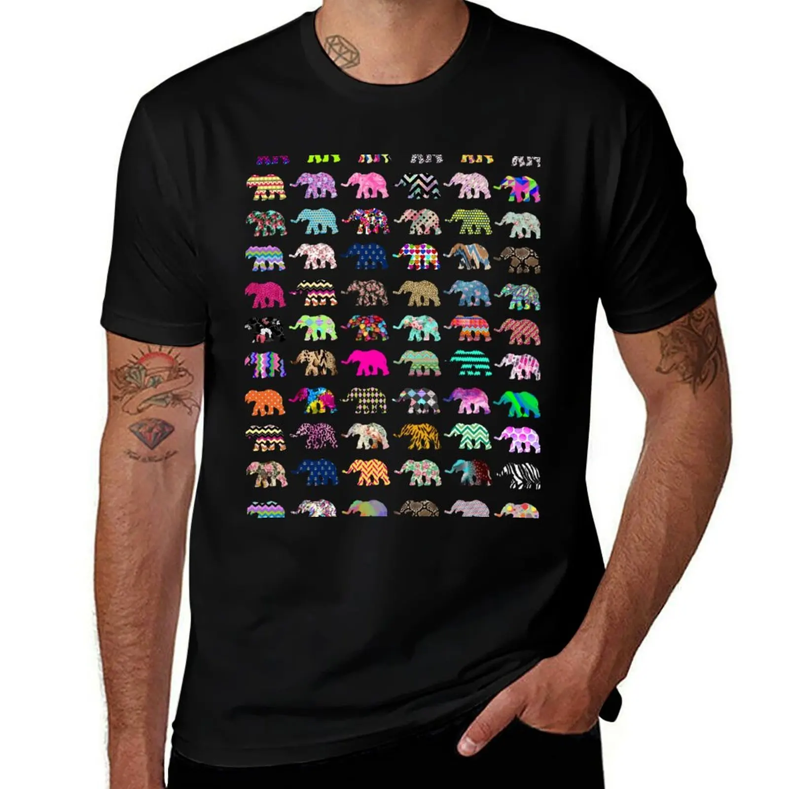 Whimsical Elephant Floral Aztec Chevron Patterns T-Shirt Big and Tall Casual T-Shirt