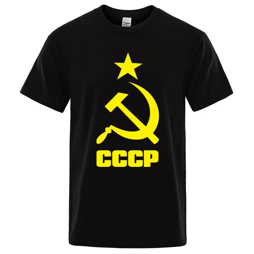 Mens T-Shirt 2024 Summer CCCP Russian T Shirts Men USSR Soviet Union Man Short Sleeve Tshirt Moscow Mens Tees Brand O Neck Tops