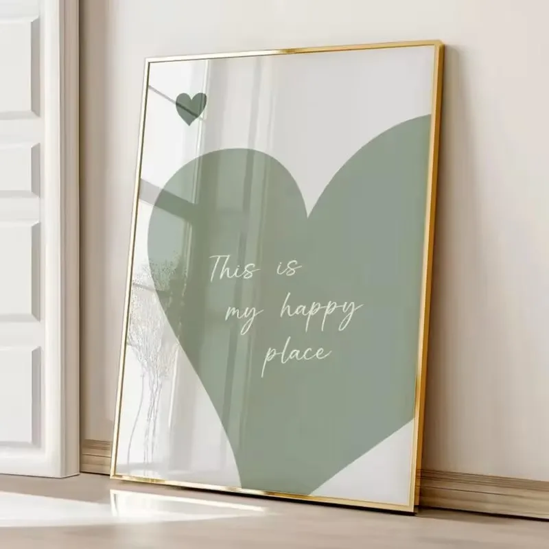 

Minimalist Mint Green Wall Art Canvas Poster Bedroom Living Room Kitchen Green Heart-shaped Fashionable Modern Home Decoration
