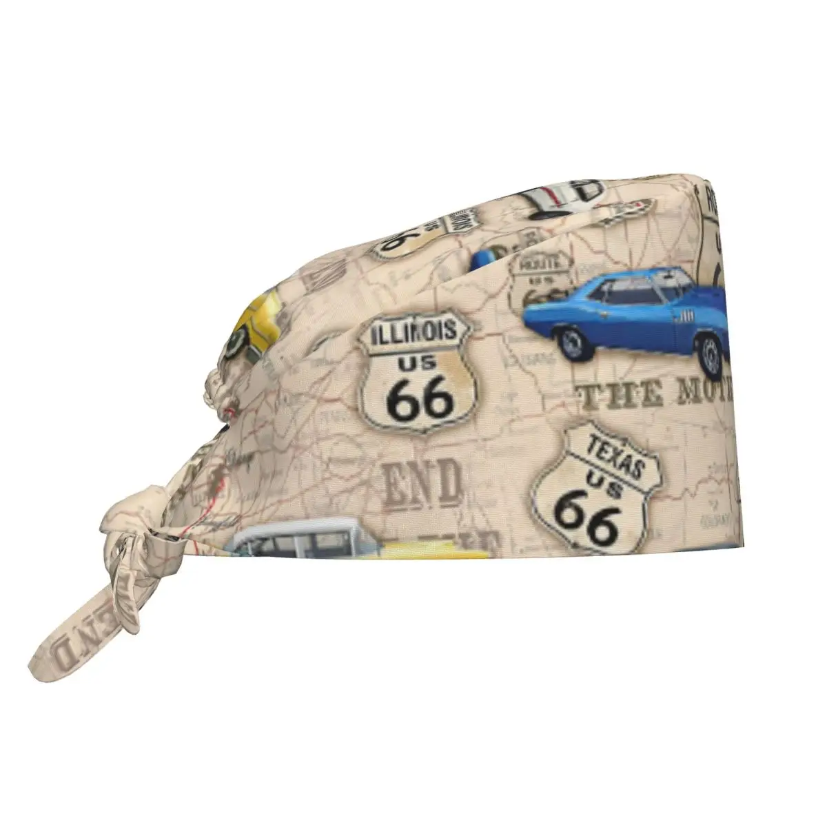 

Custom Route 66 Muscle Car Map Scrubs Cap Surgical Hats Men Women Operating Room Cap Nursing Cap Lab Works Hat
