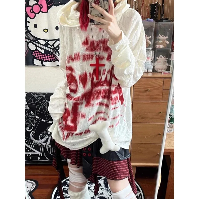 

2025 Autumn New Fashion Gothic Clothing Y2k Grunge Dark Punk Hoodies Women Print Loose Streetwear Oversized Hoodie Top Coat