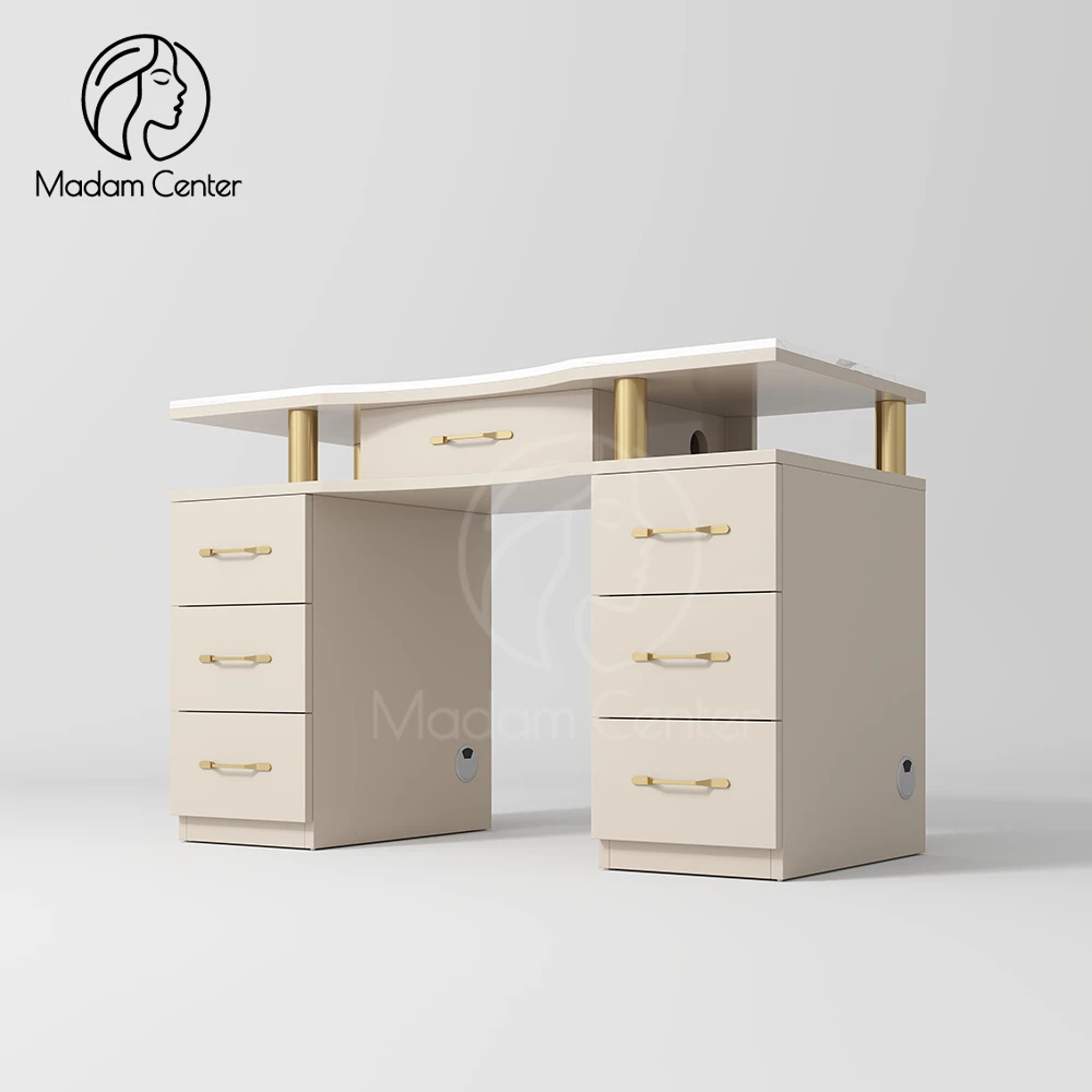 Madamcenter Marble Top Nail Salon Table Desk Station Manicure Set with Dust Collector Multifunctional Luxury Modern Design
