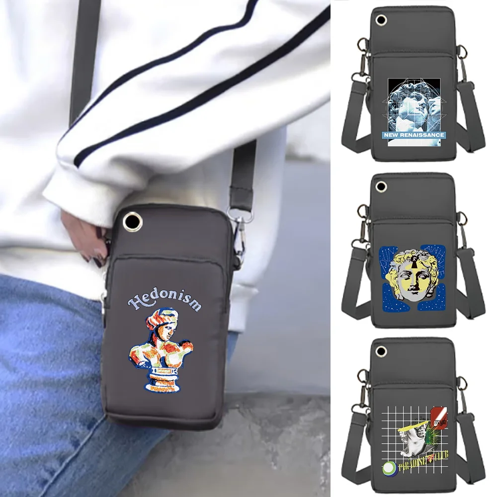 Universal Mobile Phone Bag Arm Pack Wallets Card Holder Sculpture Print Shoulder Bags for Apple/Huawei/Samsung Cell Phone Packet