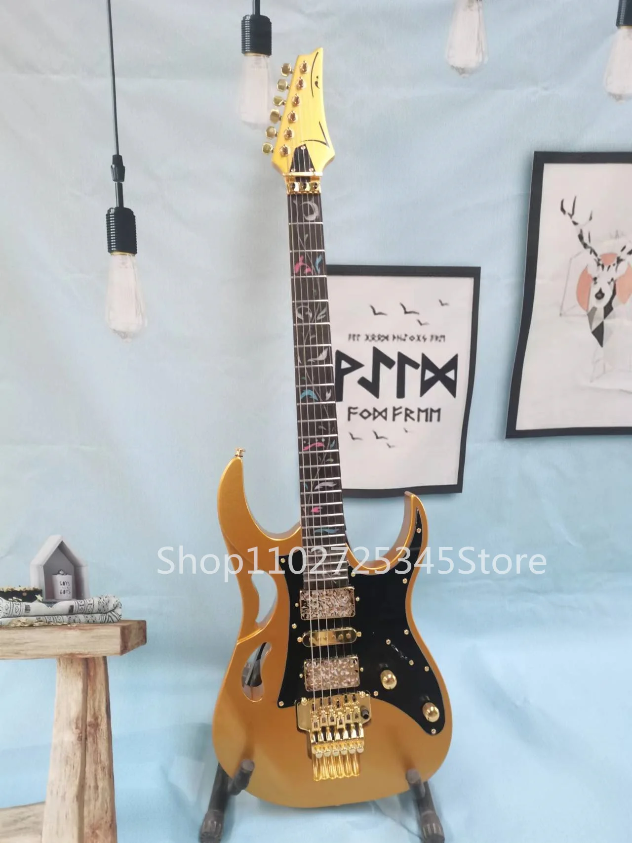 

6-string electric guitar, rosewood fingerboard, gold parts, customizable colors, including shipping costs