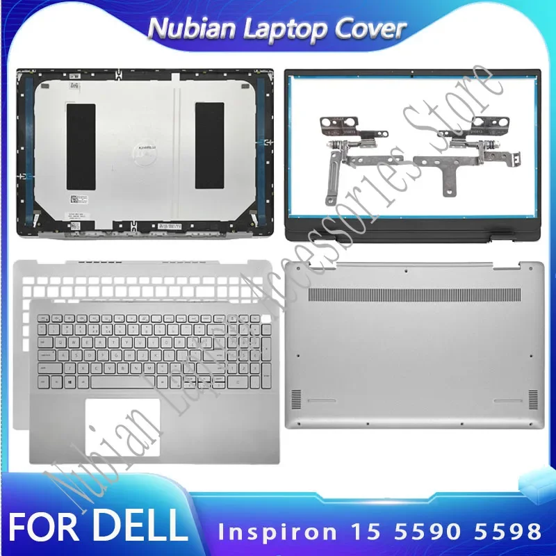 Novo para dell inspiron 15 5590 5598 laptop lcd capa traseira/quadro frontal/teclado palm pad/capa inferior/dobradiças prata