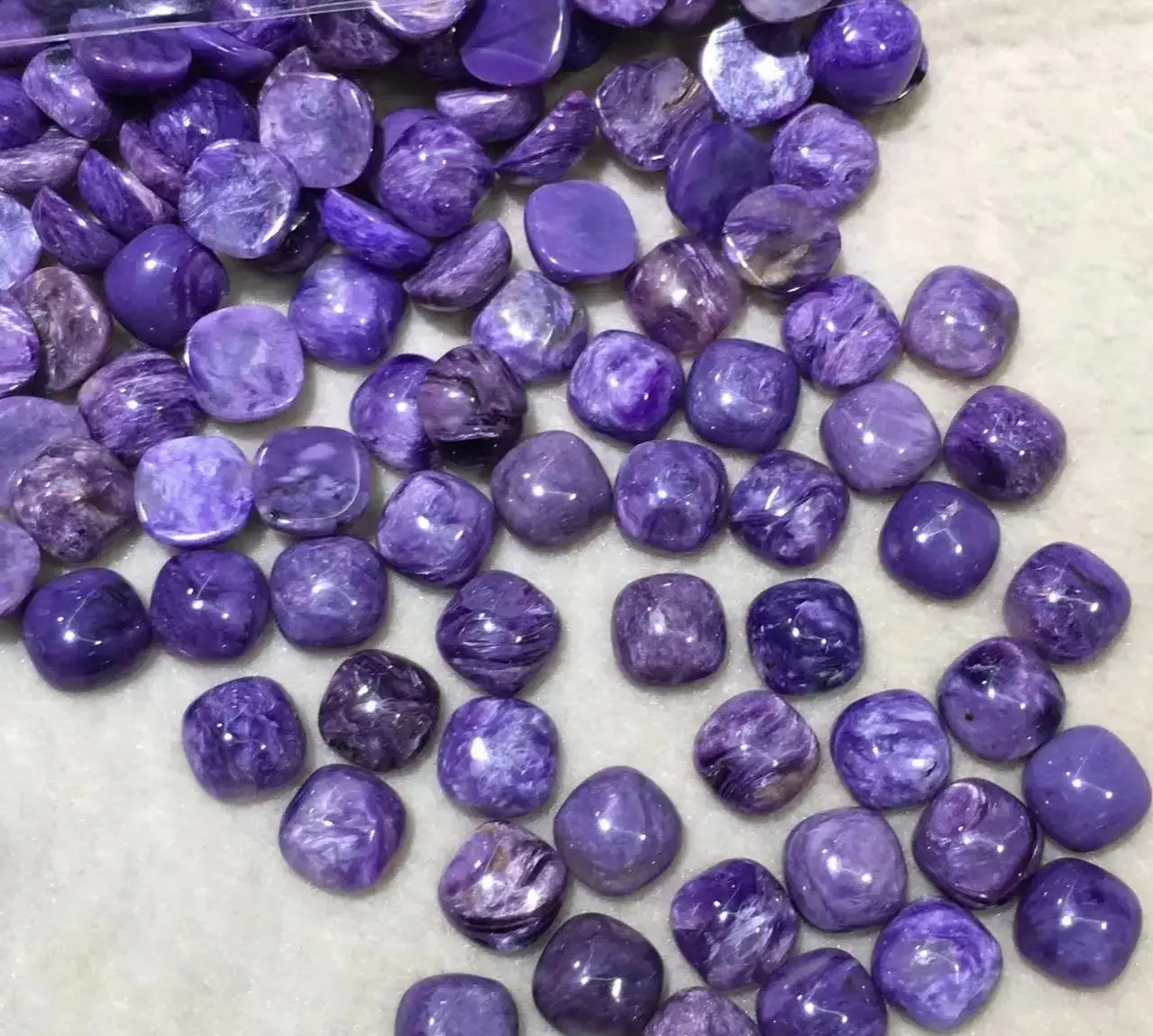 SELL!! 2pcs Natural Charoite Bead Cabochon 7mm 8mm Square Cushion Cabochon Bead, Gem stone Jewelry,Bead Cabochon,Ring Face
